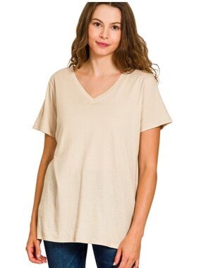 8 ❤️ ZENANA COTTON SHORT SLEEVE BOYFRIEND V-NECK TEE